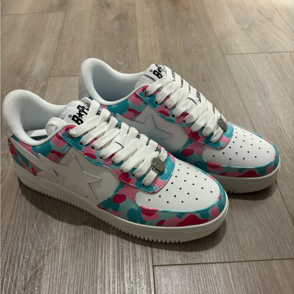 Bape Sneakers - White, Pink, and Blue